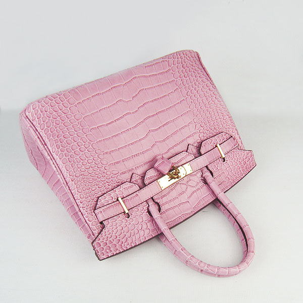 Replica Hermes Birkin 30CM Crocodile Veins Bag Pink 6088 On Sale